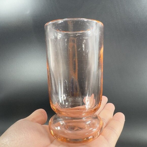 1950s Peachy Pink Tumbler Drinking Glasses Set 2 Thick Heavy Glass Cups Mugs VTG - Picture 2 of 15